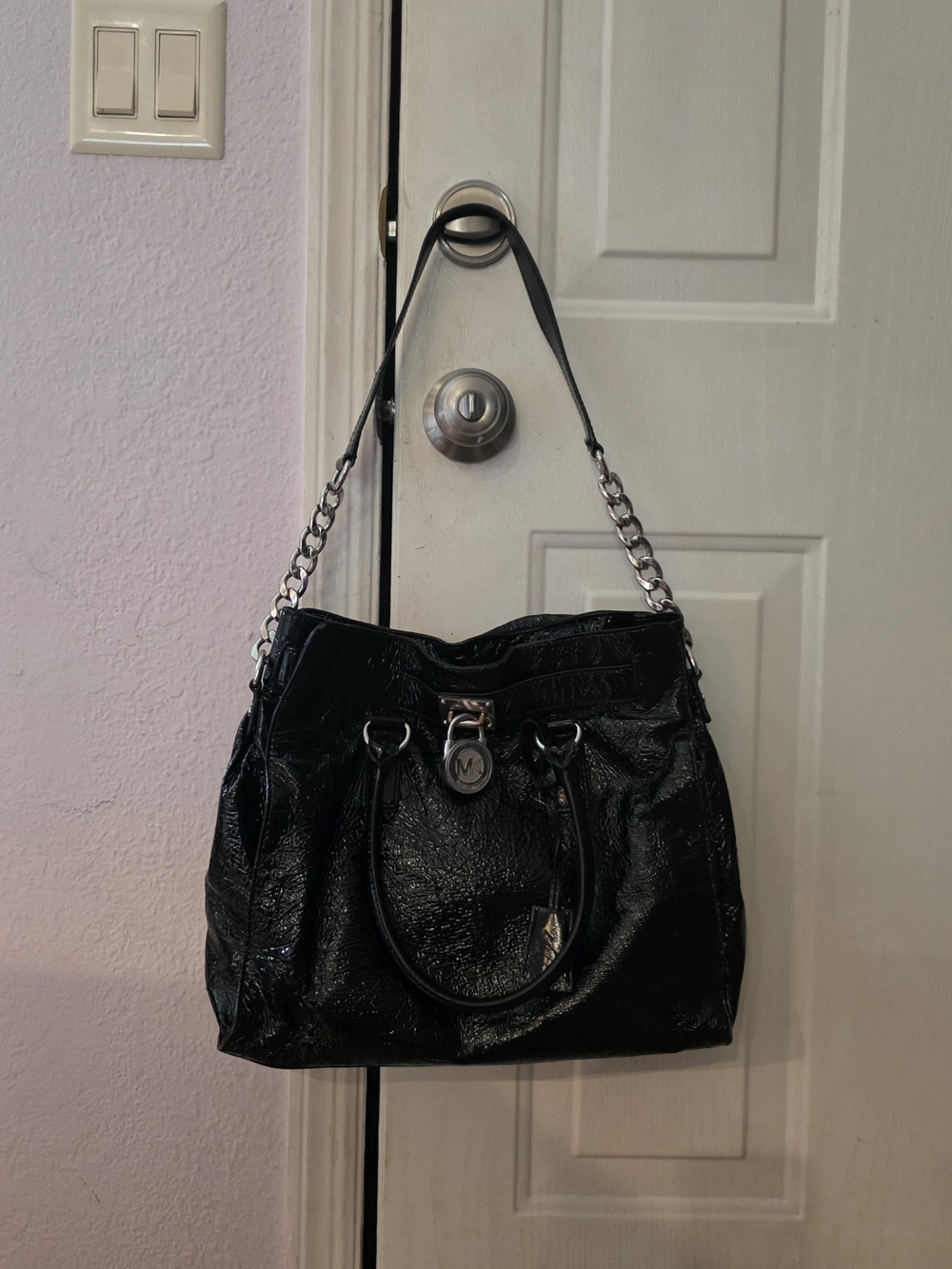 Michael Kors Black Patent Chain-Accent Tote
